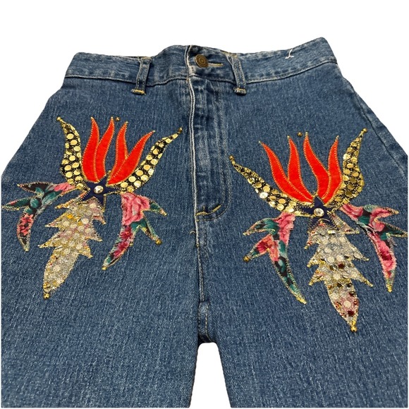 Rare Vintage Watch LA Blue Denim High Waisted MOM Jean Shorts 7/8 Boho Festival - Picture 12 of 12